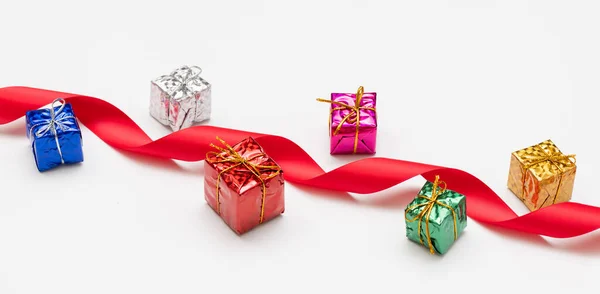 Καλά Χριστούγεννα Κάρτα Από Κλαδιά Ελάτης Κουτιά Δώρων Κόκκινη Διακόσμηση — Φωτογραφία Αρχείου
