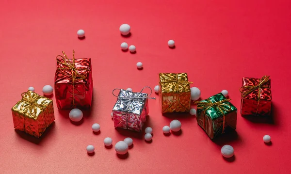 Concepto Fondo Navidad Vista Superior Caja Regalo Navidad Bolas Colores — Foto de Stock