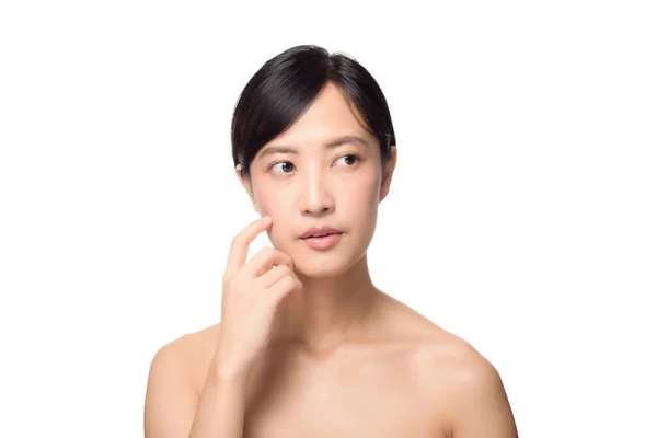 Porträtt Vacker Ung Asiatisk Kvinna Ren Fräsch Naken Hud Koncept — Stockfoto