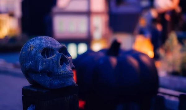 Decoración Halloween Con Calabazas Calaveras — Foto de Stock