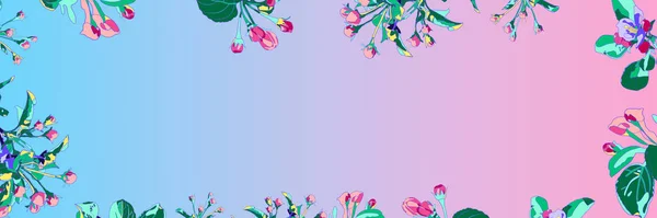 Ramos Florescentes Uma Árvore Maçã Com Botões Rosa Contexto Azul — Fotografia de Stock