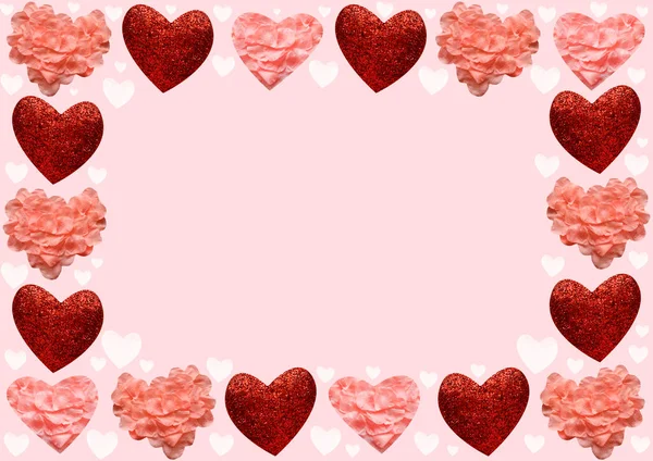 Festive Card Valentine Day Red Pink Hearts Pink Background Copy — Stock Photo, Image