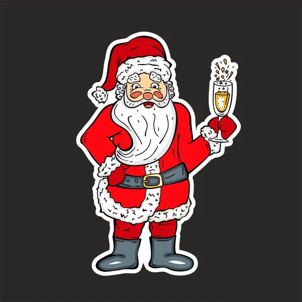 Vector Papai Noel Com Copo Bebe Champanhe Personagem Desenho Animado —  Vetores de Stock
