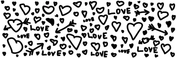 Handwritten Banner Hearts Handwritten Inscription Love Felt Pen Drawing Style — Stock Vector