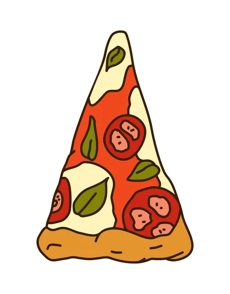 Смачна Піца Векторні Ілюстрації Ізольовані Білому Тлі Трикутний Шматочок Піци — стоковий вектор