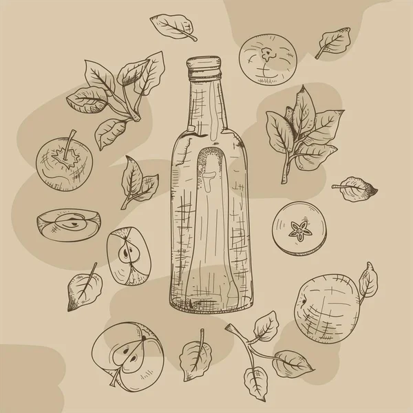 Vector Label Apple Cider Apple Old Paper Background Monochrome Illustration — Vetor de Stock
