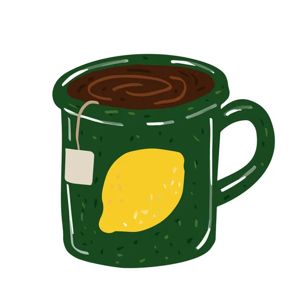Чашка Чая Лимоном Изолированы Белом Фоне — стоковый вектор