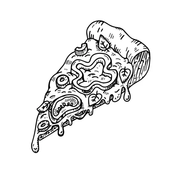 Bir Dilim Sebzeli Pizza Çizimi Menü Poster Veya Etiket Için — Stok Vektör