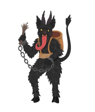 Beyaz arka planda Krampus çizimi. Bir dizi Avrupa ülkesinin Noel folklorü.