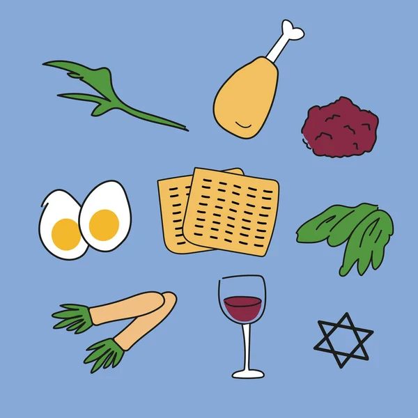 Ilustração Vetor Grupo Comida Passover Judaica Ilustrações De Stock Royalty-Free