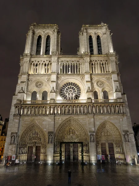 Notre dame v noci, Paříž, Francie — Stock fotografie