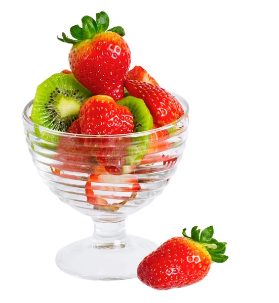 Strawberry and kiwi in glass bowl — Stock Photo, Image