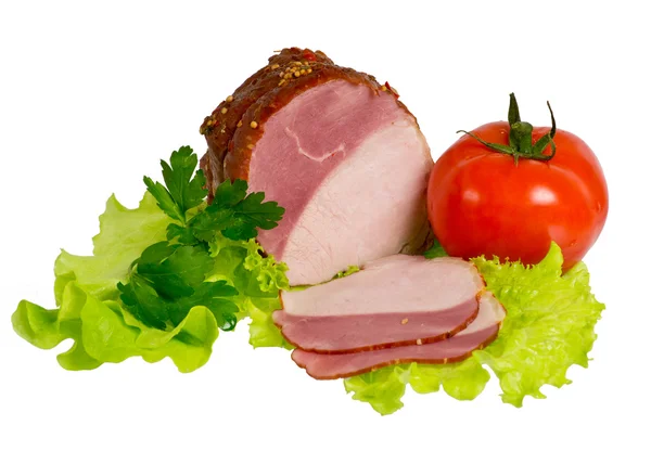Fresh ham with lettuce and tomato — Stock Photo, Image