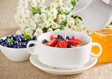 Çilekli yulaf ezmesi ve yabanmersini.