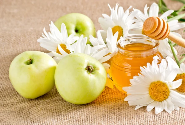 Miel con manzanas Imágenes de stock libres de derechos