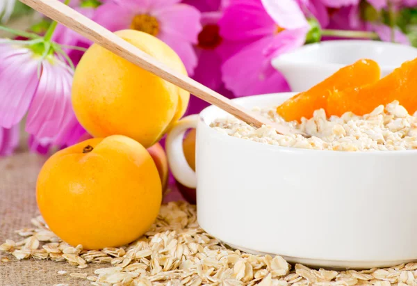 Harina de avena con albaricoque en el bowl — Foto de Stock