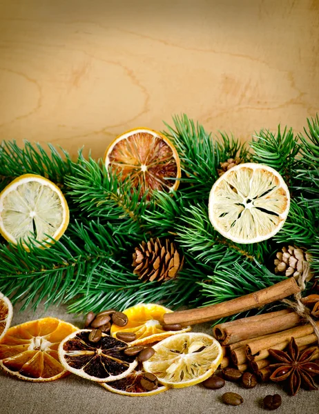 Composition de Noël avec branche de sapin et épice — Photo