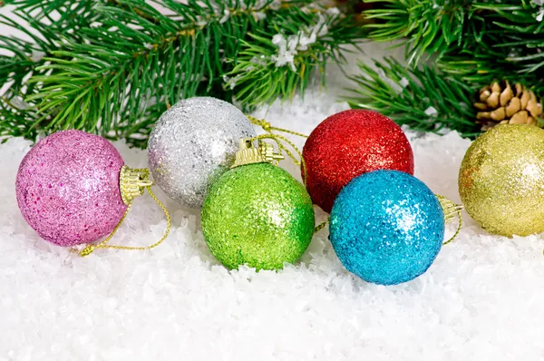 Julkort med glitter bollar — Stockfoto