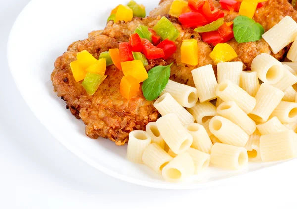 Pork chop with sweet pepper and pasta — Stock Photo, Image