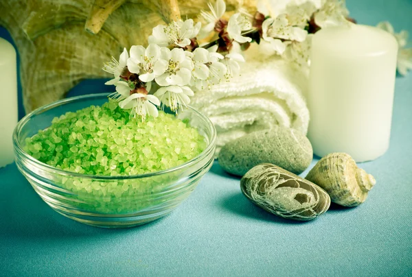 Diseño de salón de spa con sal marina y concha . — Foto de Stock