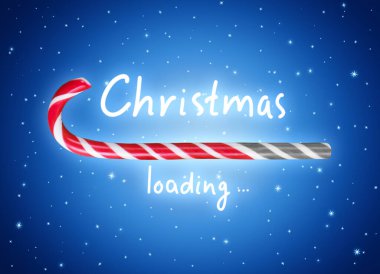 Noel çubuğu şeker kamışları şeklinde, yeni yıl şekerleme çubuğu mavi parlayan arka plan ve yazıtlarda ilerleme gösteren minimalist tarzda lolipoplu xmas tatil konsepti tasarımı.