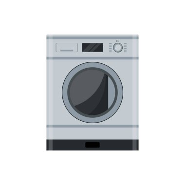 Çamaşır makinesinin beyaz zemin üzerindeki düz biçimli çizimi izole edildi