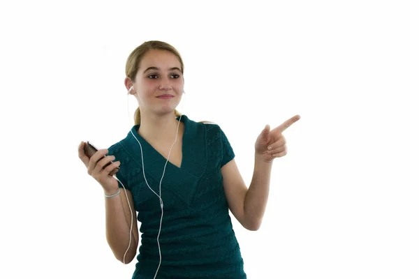 Young Female with Ear Phones Dancing Isolated — Stock Photo, Image