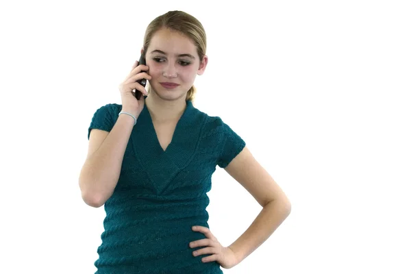 Nuori nainen matkapuhelin eristetty — kuvapankkivalokuva