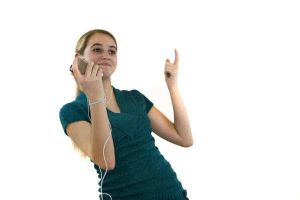 Young Female with Ear Phones Dancing Isolated — Stock Photo, Image