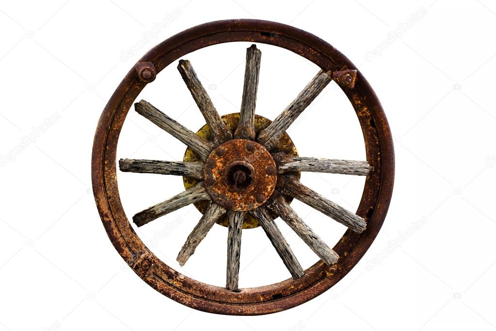Cart Wheel made of wood isolated background 