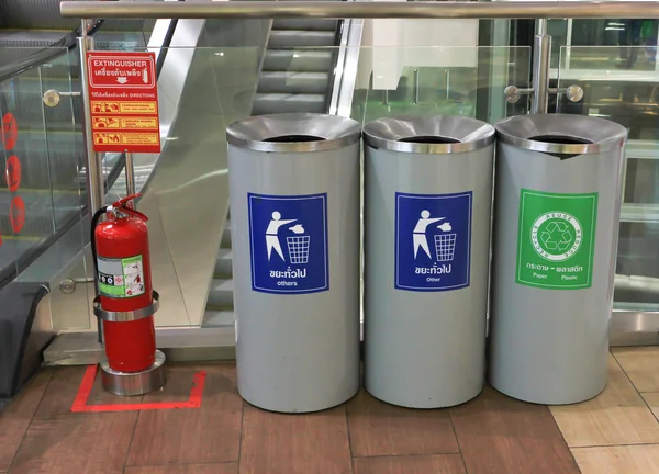 Three bins in shopping mall — Stock Photo, Image