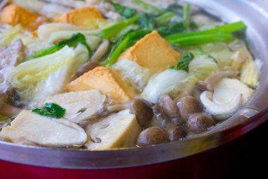 Kırmızı tencerede sebze çorbası 