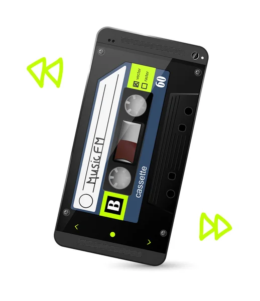 Cassette vector music retro smartphone — Stock Vector