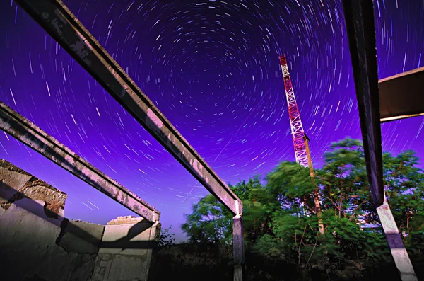 TV Tower construction at the starry night — Stock Photo, Image