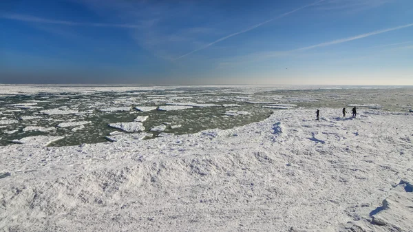 Bevroren ijs Oceaan kust - alleen man polar winter — Stockfoto