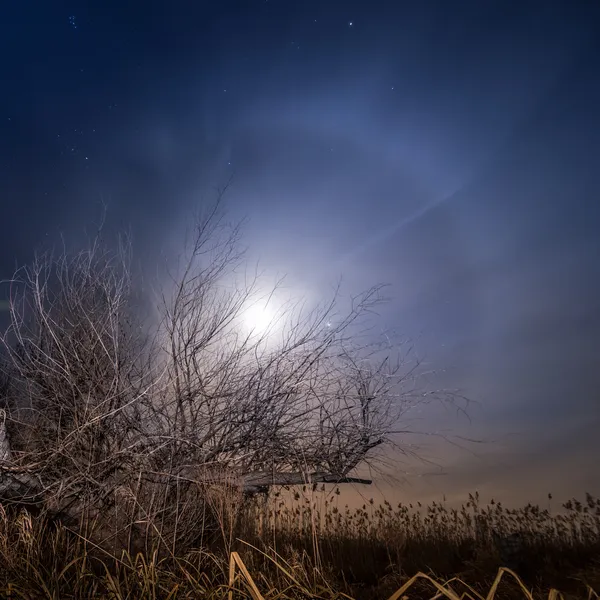 Halo de luna llena - noche luna llena paisaje — Foto de Stock