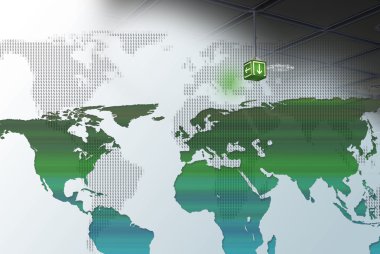 Green world map with a light arrow clipart