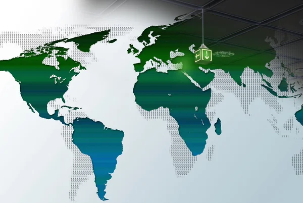 光の矢印と緑の世界地図 — ストック写真
