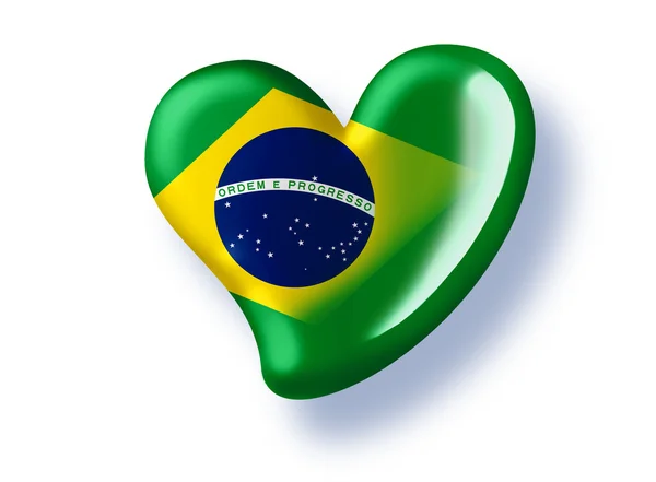 Corazón verde con bandera de Brasil — Foto de Stock