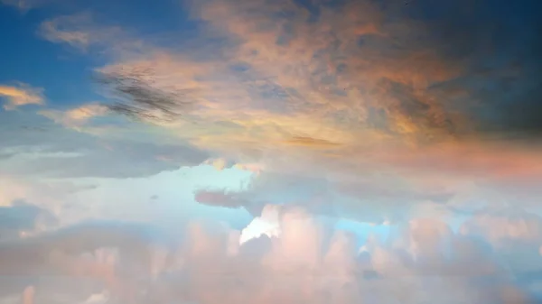 Pink Blue Yellow Fluffy Storm Dramatic Pastel Cloudy Sky Sunset — Stock Photo, Image