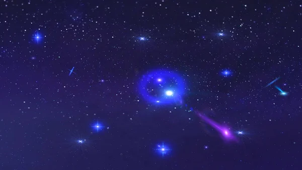 Kék Éjszaka Csillagos Csillag Fáklyák Égtáj Kozmikus Univerzum — Stock Fotó