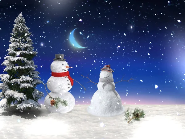 Neve Homem Lua Céu Estrelado Inverno Nevado Tempo Noite Festivo — Fotografia de Stock