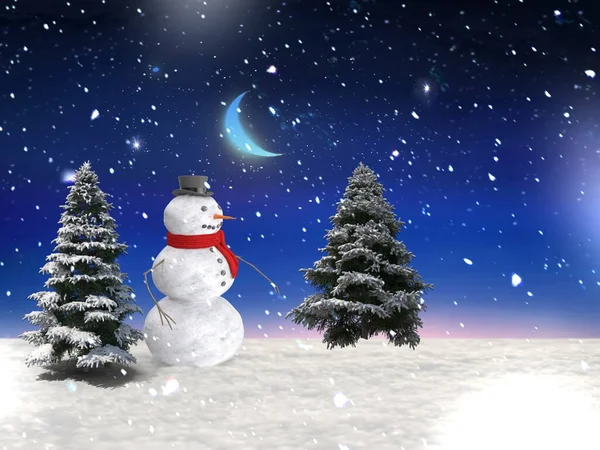 Neve Homem Lua Céu Estrelado Inverno Nevado Tempo Noite Festivo — Fotografia de Stock