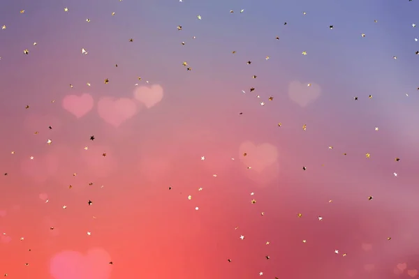 バレンタインデーはネオンピンクと青の背景テンプレートのコピースペースに金のコンフェッティ要素で心を飛んでみたい — ストック写真
