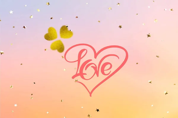 Valentine Day Wishes Flying Heart Love Wishes Gold Confetti Elements — Stock Photo, Image