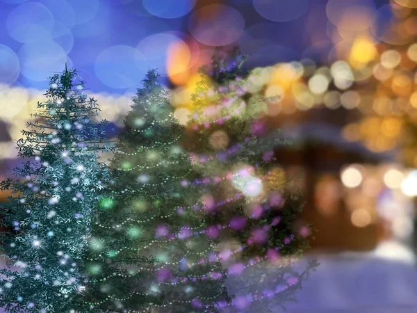 Luz Borrada Festiva Elementos Árvore Natal Com Ouro Confete Feriado — Fotografia de Stock