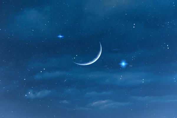 Blau Hell Sternenhimmel Großer Mond Licht Milchstraße Auf Rosa Sonnenuntergang — Stockfoto