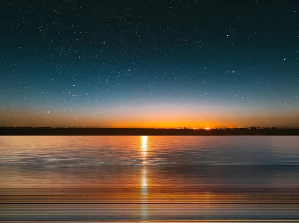 Star Sky Blue Night Starry Sky Pink Yellow Sunset Sea — Stock Photo, Image
