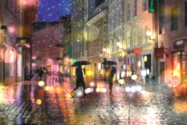 Blurred Bokeh City Light Rainy Windows Rain Drops Rainy Street — 스톡 사진