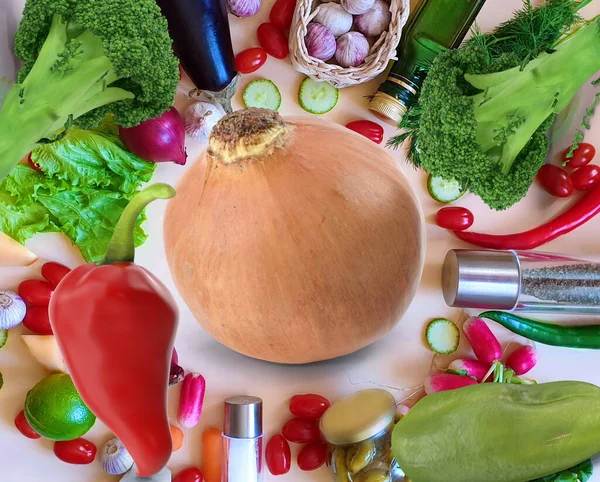 Gemüse Früchte Sortimente Roter Pfeffer Grüner Salat Roter Tomat Pomidor — Stockfoto